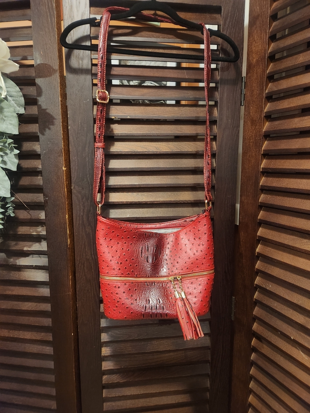 Red Women's Crossbody Bag with Tassel Accent